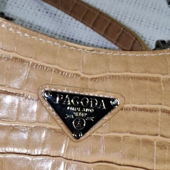 Pagado Embellished Tan Leather Crocodile Zippered Satchel - Picture 3 of 6